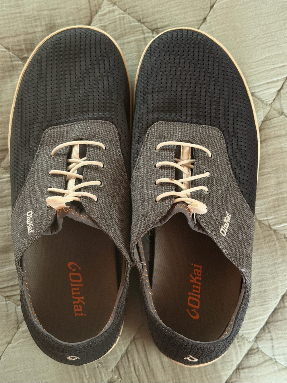 OluKai Nohea Moku Men's Navy and Gray Perforated Slip On Boat Shoes